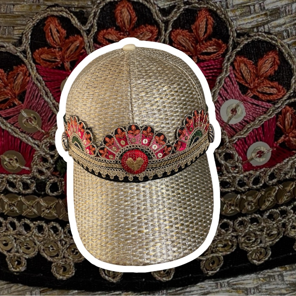 Embellished Gold Cap with Red Accents